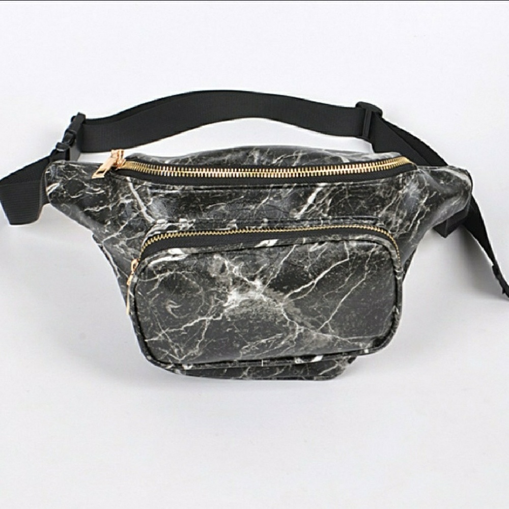 Black Marble Fanny Pack with Adjustable Strap